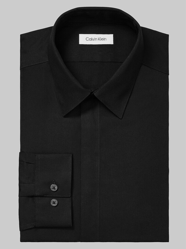 , Slim Fit Covered Placket Formal Shirt, Black, Image 3 of 3