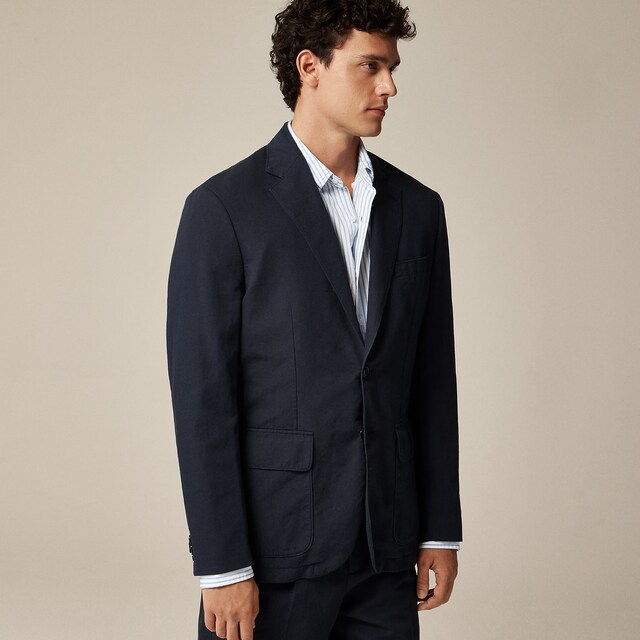, Ludlow Slim-fit unstructured suit jacket in Irish cotton-linen blend, blue, Image 3 of 3