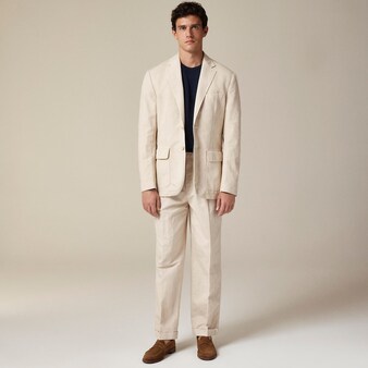 , Ludlow Slim-fit unstructured suit jacket in Irish cotton-linen blend, tan