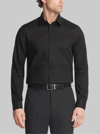 , Slim Fit Covered Placket Formal Shirt, Black