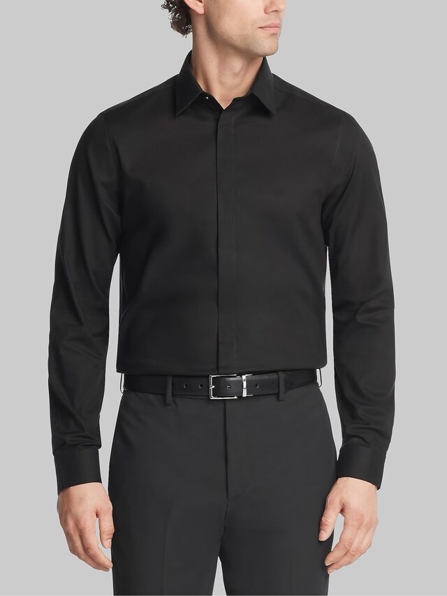 , Slim Fit Covered Placket Formal Shirt, Black, Image 1 of 3