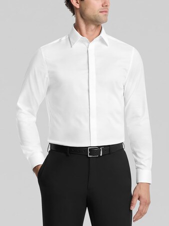 , Slim Fit Covered Placket Formal Shirt, white
