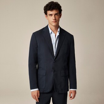 , Ludlow Slim-fit unstructured suit jacket in Irish cotton-linen blend, blue