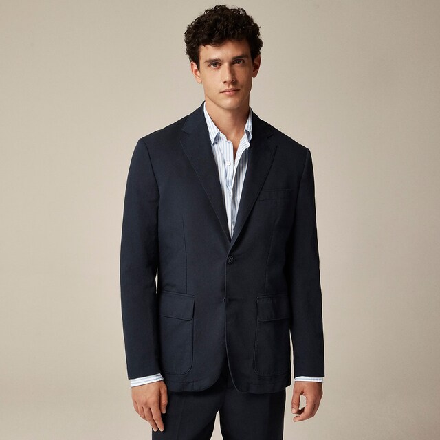 , Ludlow Slim-fit unstructured suit jacket in Irish cotton-linen blend, blue, Image 1 of 3